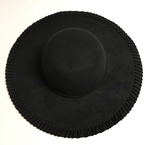 NEW Floppy Hat Black Felt Brim Whip Stitching Hippie Boho Western Festival Style - Picture 2 of 15
